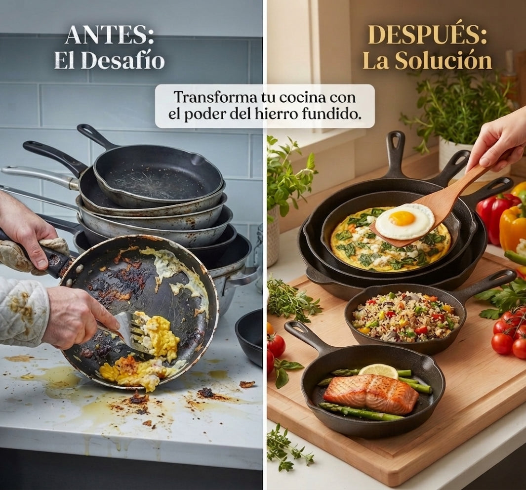 Juego de 5 Sartenes de Hierro Fundido: La Colección Completa para tu Cocina