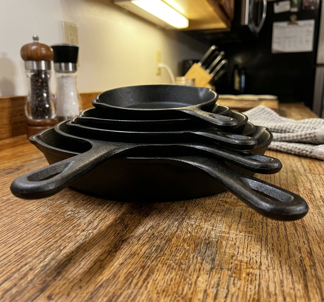 Juego de 5 Sartenes de Hierro Fundido: La Colección Completa para tu Cocina
